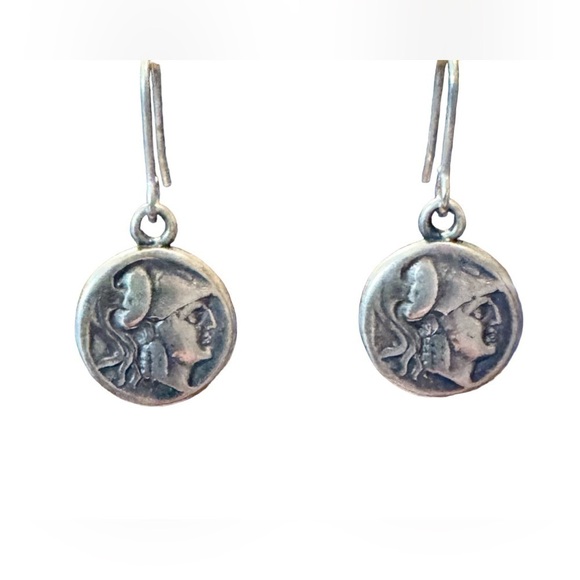 VTG | Silver-Tone Roman Coin Style Earrings - Picture 1 of 5